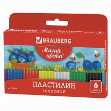 Пластилин восковой Brauberg 6 цветов 90 г со стеком 103306