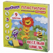 Пластилин классический Юнландия Веселый Шмель 9 цветов 153 г со стеком квадратный 104822